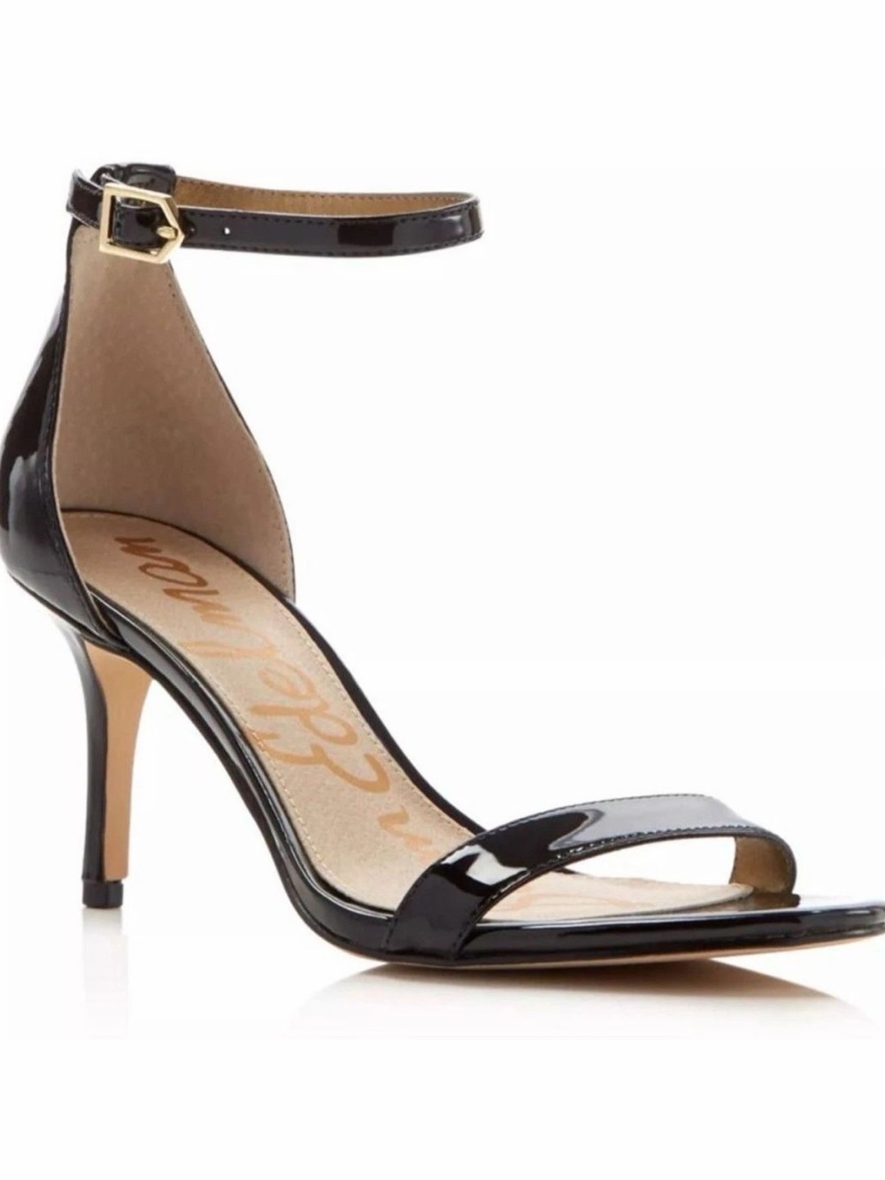 SAM EDELMAN Patti Black Patent Ankle Strap Heels, Gently worn. Size 7.